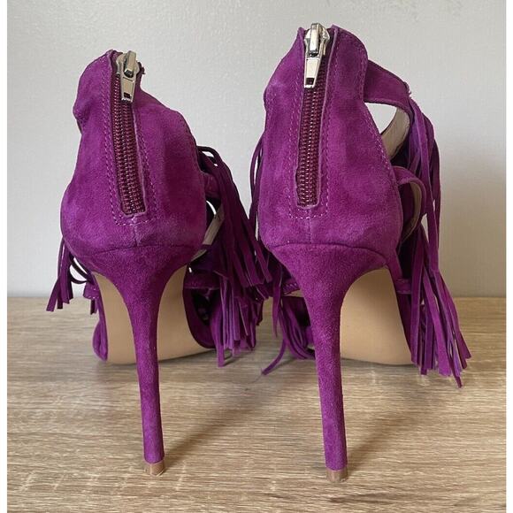 Steve Madden Fringly Purple Suede Fringe Strappy Zip Stiletto Heel Size 7M - Picture 8 of 11
